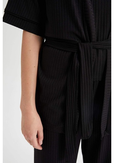 DeFacto -Fall in Love Yarım Kol Sabahlık B6559AX23AUBK81 Siyah