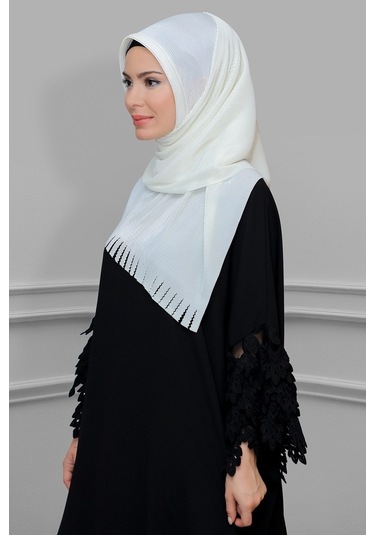 Krem Pratik Hazır Geçmeli Tesettür Eşarp Fukuro Piliseli Saçaklı (545491438) Krem