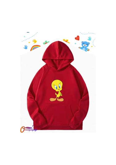 Tweety Çocuk Sweatshirt Hoodie Kırmızı