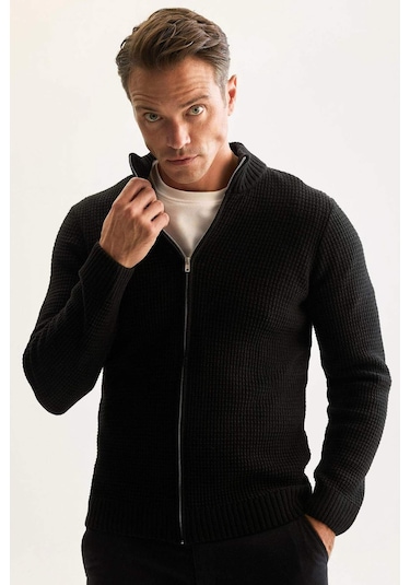 DeFacto Standart Fit Normal Kesim Yarım Balıkçı Yaka Fermuarlı Waffle Hırka R1195AZNSBK27