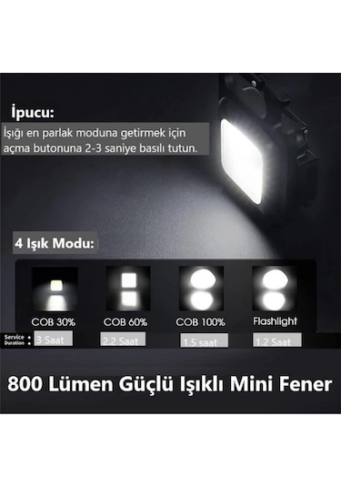 4 Adet Led Anahtarlıklı Metal Kasa El Feneri Cep Boy Cob 800mah Siyah