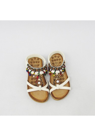 GUJA BLG22Y154 BEYAZ KIZ ÇOCUK ARKADAN LASTİKLİ BONCUKLU SANDALET Beyaz