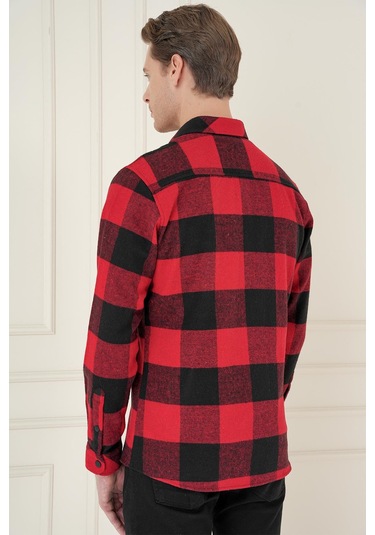 G 1579 Slim Fit Kırmızı-siyah Klasik Gömlek Kırmızı - Siyah