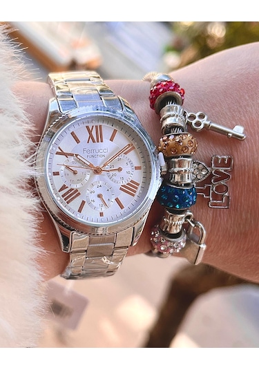 Ferrucci Fr027013 Çelik Fonksiyonlu Kadın Kol Saati+bilekllik