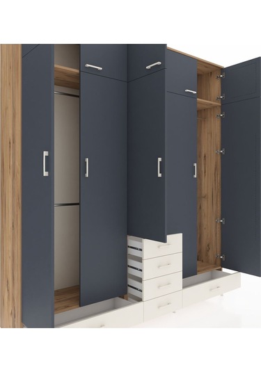 Hyperion Dolap 6 Raflı 6 Çekmeceli 4 Askılı 220x44x243 Çam-antrasit/aytaşı Antrasıt/aytası