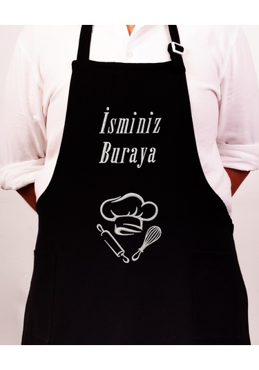 Mutfak Önlüğü Kişiye Ve İsme Özel Nakışlı Mutfak Önlüğü Şef 2 Farklı Renkler Siyah