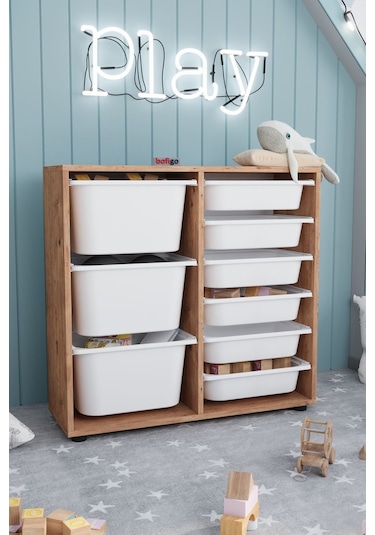 9 Sepetli Dolap Çok Amaçlı Dolap Oyuncak Dolabı Çağla Çam Kahverengi