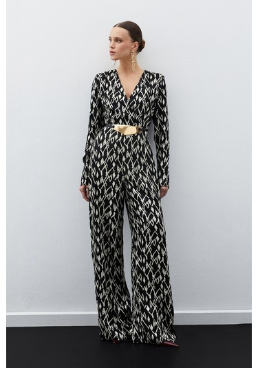 Sateen Desenli Saten Tulum - Siyah