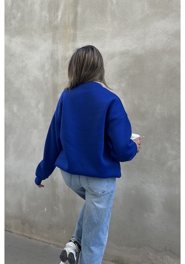 Şeker Pembe Basic Bisiklet Yaka Oversize Sweatshirt Saks