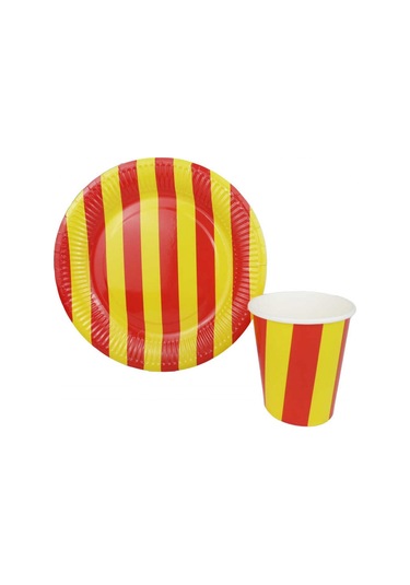 Bardak Karton Çizgili Sarı Kırmızı 8 Oz Pk:8 +3