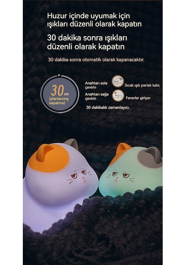 Yaratıcı Açgözlü Kedi Görseli Başucu Gece Lambası 035-1 Beyaz