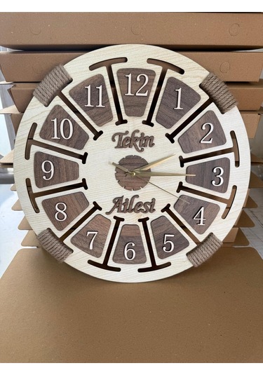 Kişiye Özel İsimli Ahşap Dekoratif Halatlı Duvar Saati ÇOk Renkli