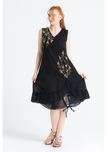 Kolsuz Vual Candan Yırtmaçlı Midi Boy Elbise Siyah Syh-siyah