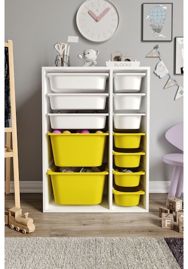 %100 Mdf - Medium Duo 12 Sepetli Oyuncak Dolabı Sarı