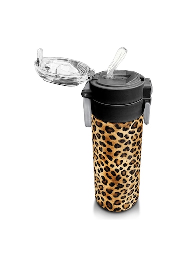 Coral High Kids Kahverengi Leopar Desenli Pipetli Ve Direkt İçim Çelik Termos 500 Ml 31881 Kahverengi