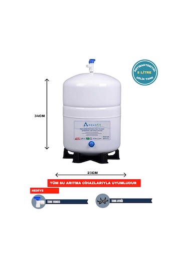 Su Arıtma Cihazı 8 Lt. (2,2 GALON) Paslanmaz Metal Tank - Tank Vanası Ve Ayak