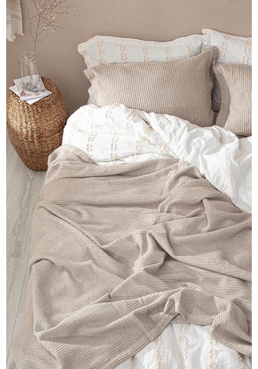 Ecocotton Sara Bej Çift Kişilik %100 Organik Pamuk Pike/yatak Örtüsü Seti 220 240 Cm Bej