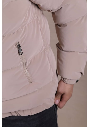 Ohepmoda Dik Yaka Nova Soft Kumaş Erkek Şişme Mont Sütlü Kahve
