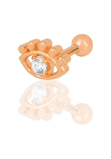 Gümüş Rose Zirkon Taşlı Kirpikli Göz Modeli Tragus Helix Piercing Küpe