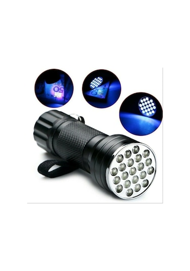 Uv Fener 21 Led Kehribar Oltu Taşı Kontrolü-Ultraviyole Mor Renk Siyah