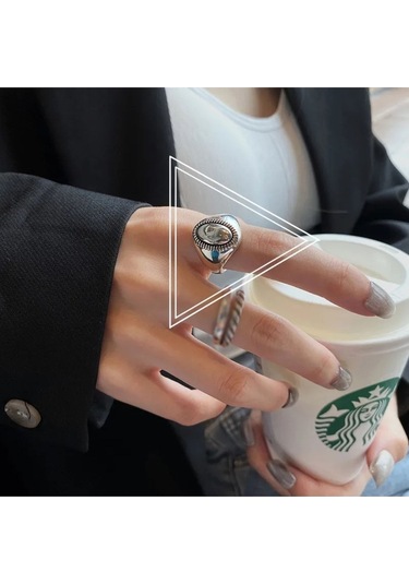 925 Ayar Gümüş Oval Bohem Tarz Ayarlanabilir Yüzük