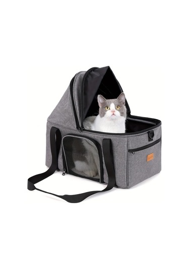 Honeybeeshop Gray Burgeonnest Geniş Kedi Taşıyıcı 15 Lb Büyük Kedi Köpek Seyahat Çantası Açılır Tavanlı