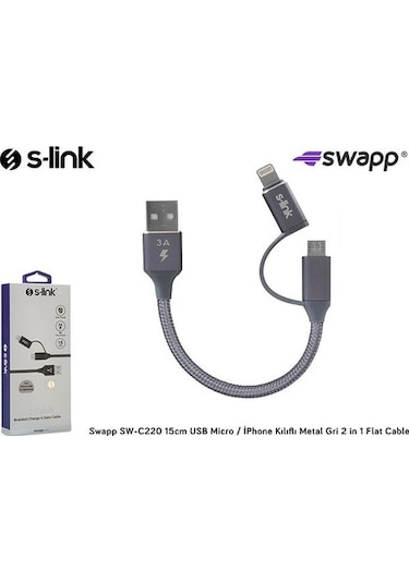 S-Link Swapp Powerbank Kısa Şarj Kablosu Apple iPhone Uyumlu 6/7/8/X + Micro U