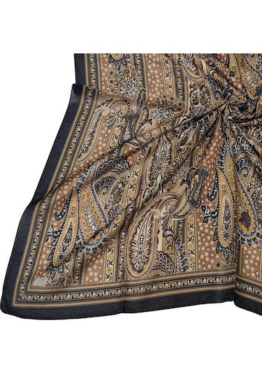 Enba Pamuklu Etnik Desenli Soft Eşarp Siyah - Gold