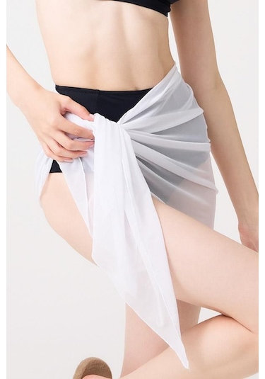 Cottonhill Beyaz Transparan Tül Pareo Beyaz