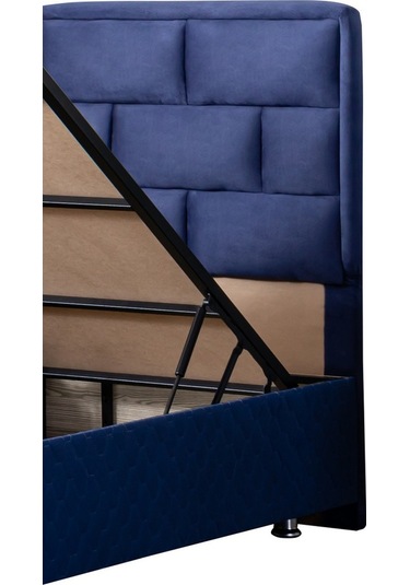 Setaymobilya Diego Tek Kişilik Lacivert Baza + Başlık + Deluxe Ortopedik Yatak