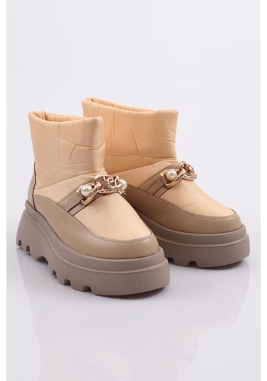 Dgn Es808 Kadin Kalin Zincir Aksesuarli İnci Taşli Bot ES808-2007-R12632 Ten Rengi