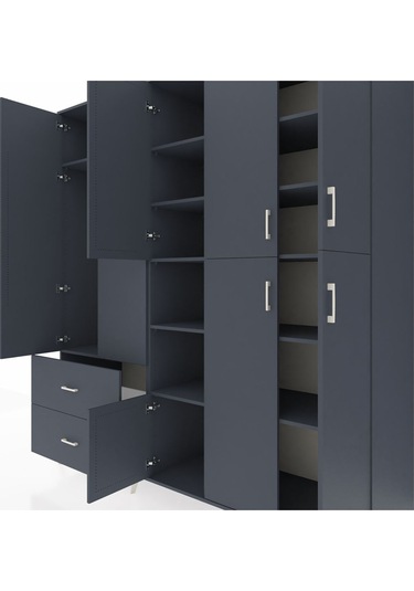 Kronos Dolap 12 Raflı 2 Çekmeceli Tek Askılı 220x59x243 Antrasit-antrasit/antrasit Antrasıt/antrasıt
