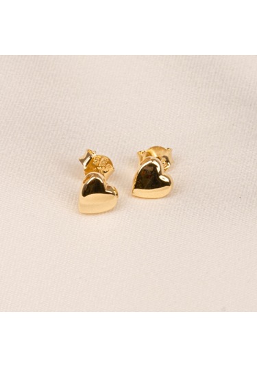 Altın Küpe - 14 Ayar Altın Minimal Kalp Figürlü Küpe Sarı