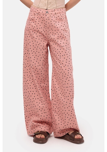 Itsbasic Kadın Pembe 7s6-98 Süper Baggy Fit Puantiyeli Denim Jean