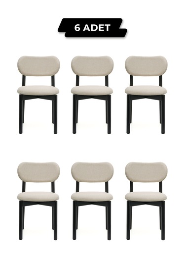 Ocean Siyah Ahşap 6'li Mutfak Salon Yemek Odası Sandalyesi