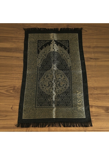 İsme Özel Hediyelik Tafta Seccade & İnci Tesbih - Siyah Gold