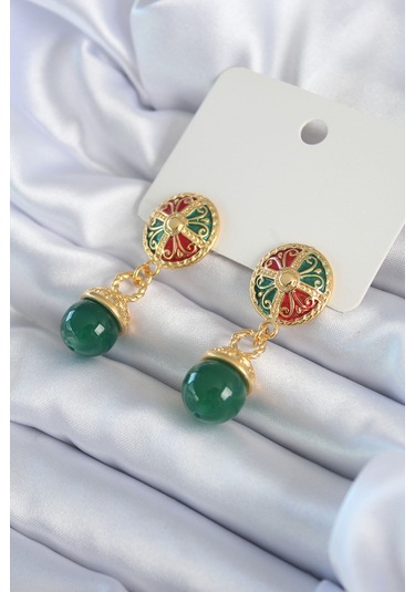 Ezoconcept Gold Renk Motif İşlemeli Sallantı Model Pirinç Vip Kadın Küpe Çok Renkli