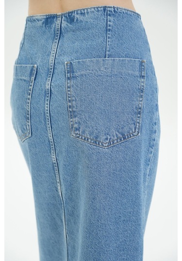 Açık Mavi Yüksek Bel Düğmeli Maxi Jean Etek C 4532-036 Açık Mavi