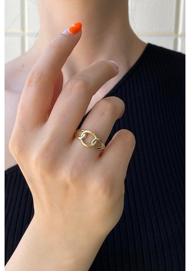 Zümrüt Sarraf 14 Ayar Yeşil Altın Kadın Zincir Detay Yüzük 553891741