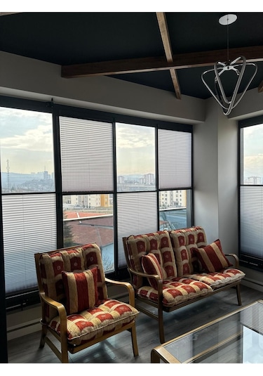 Perdema Kancalı/vidalı Jalvolin Plise Cam Balkon Perdesi - Ofis Perdesi - Mutfak Perdesi - Salon Perdesi Beyaz