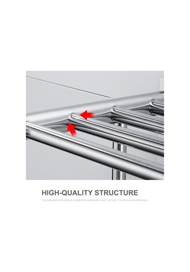 Novahub Çift Katmanlı Banyo Rafları, 4 Kancalı Havluluk, Duvara Monte, 23cm, Pratik Banyo Askısı Gümüş