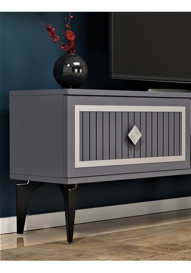 Nil Şömineli Tv Ünitesi Antrasit-gümüş