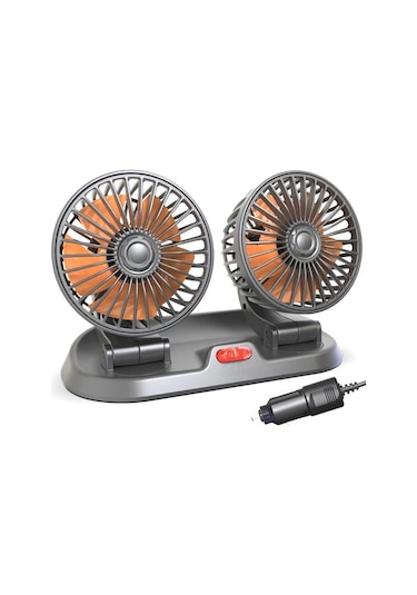 Hfambition 24v Akıllı Araç Fanı, Çift Kafa Otomatik Soğutma, 360 Döner, Hız Ayarlı, Minibüs/evcil Hayvan İçin, Turuncu