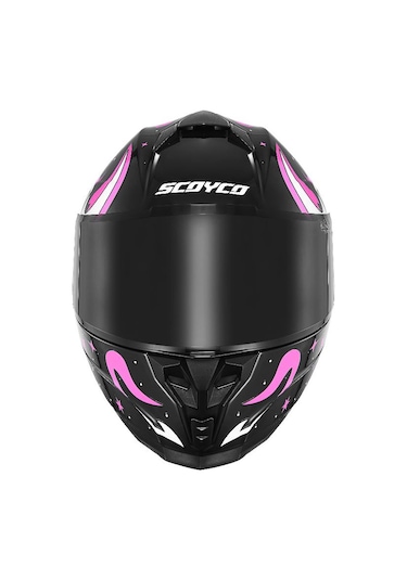 Scoyco Double Ve Güneş Vizörlü Full Face Kask Beyaz Siyah Pembe