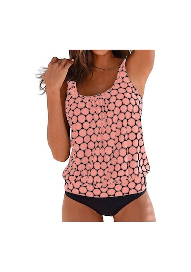 2 Adet/set Kadın Tankini Set U Yaka Kolsuz Puantiyeli Üstler Yan Büzgülü Yüzme Şortu Seti Hızlı Kuruyan Mayo Pembe 2 Adet/set Kadın Tankini Set U Yaka Kolsuz Puantiyeli Üstler Yan Büzgülü Yüzme Şortu Seti Hızlı Kuruyan Mayo Pembe