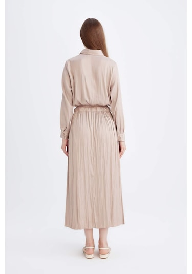 DeFacto A Kesim Basic Düz Saten Maxi Etek D2139AX24WNBG705 Bej