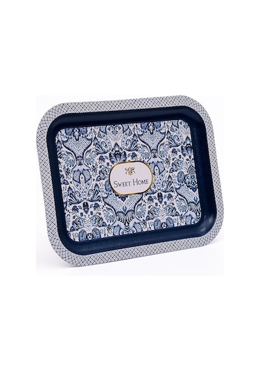 Lisbon Desenli Metal Klasik Tepsi, 23,3 X 30,7 Cm Desenli