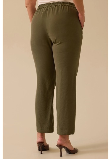 Galaxi Kadın Büyük Beden Beli Yarım Lastikli Cepli Pantolon 4004 Haki Haki