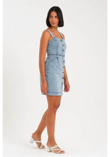 Kadın Likralı Askılı Elbise Açık Mavi