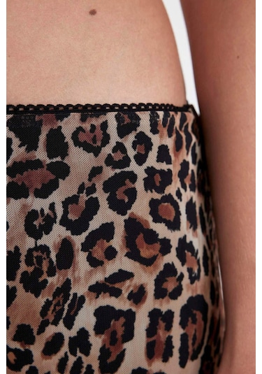 Defacto A Kesim Leopar Desenli Yüksek Bel Pamuk Astarlı Tül Maxi Etek D4469AX24AUBK81 Siyah